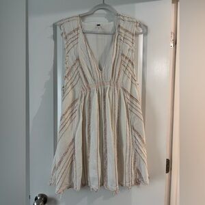Free People Cream Mini Dress with Tan Stripes